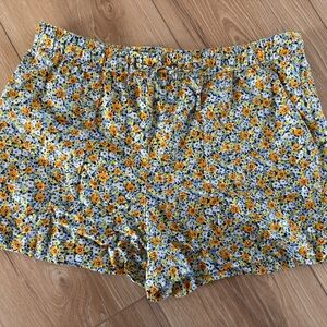 Land N Sea Vibrant Floral High Waist Women's Shorts Linen Blend Size L